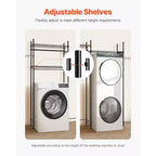 Étagère de rangement au-dessus de la machine à laver et du sèche-linge, séchoir à linge à 4 niveaux avec tringle et crochets, étagère de rangement à deux rangées pour machine à laver, noir