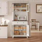 Meuble de bar de cuisine haut de 72 po avec 4 portes vitrées et 1 tiroir, buffet de rangement moderne en bois pour café avec grand espace de rangement, blanc