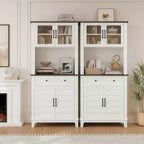 Meuble de bar de cuisine haut de 72 po avec 4 portes vitrées et 1 tiroir, buffet de rangement moderne en bois pour café avec grand espace de rangement, blanc