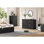 Commode à 6 tiroirs pour chambre à coucher, commode avec poignée métallique large, commode en bois moderne de style rustique, texture naturelle, organisateur de rangement pour chambre à coucher