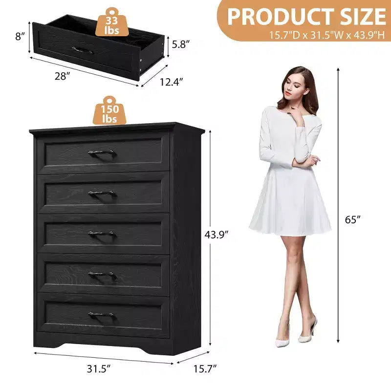 Commode à 6 tiroirs pour chambre à coucher, commode avec poignée métallique large, commode en bois moderne de style rustique, texture naturelle, organisateur de rangement pour chambre à coucher