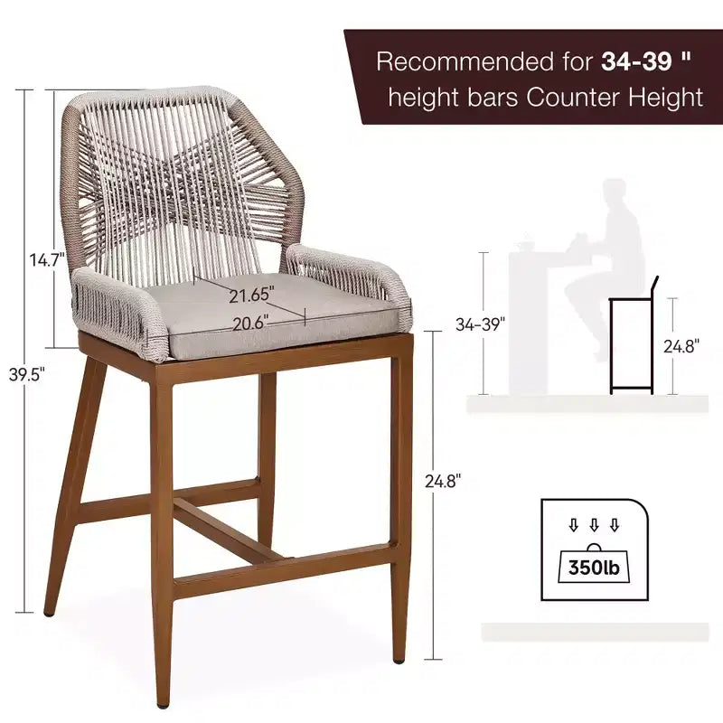 Tabourets de bar hauteur comptoir, lot de 2, Tabourets de bar hauteur comptoir en corde style bohème