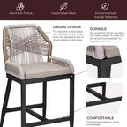 Tabourets de bar hauteur comptoir, lot de 2, Tabourets de bar hauteur comptoir en corde style bohème