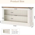 Meuble TV de style ferme pour téléviseur de 70 pouces, meuble de rangement de 63 pouces, console multimédia moderne pour salon, chambre à coucher (blanc)
