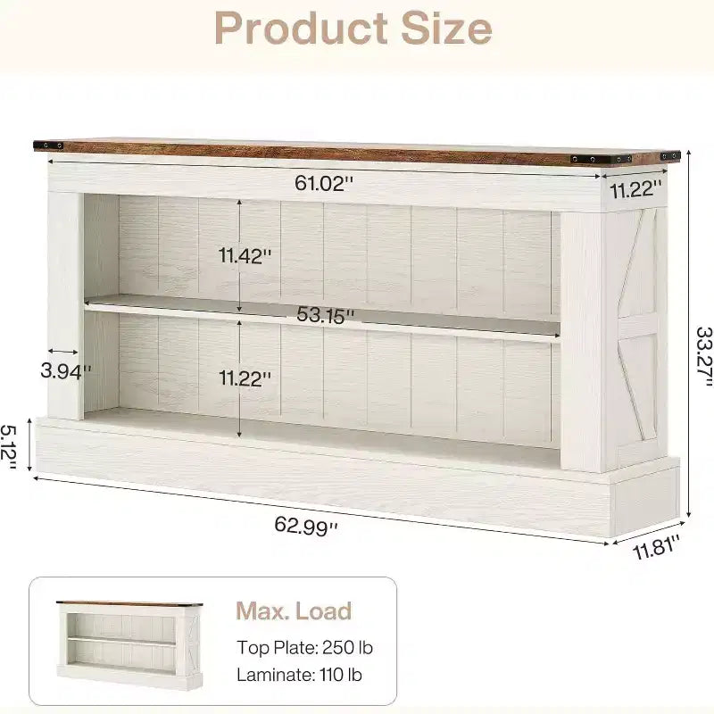 Meuble TV de style ferme pour téléviseur de 70 pouces, meuble de rangement de 63 pouces, console multimédia moderne pour salon, chambre à coucher (blanc)