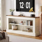 Meuble TV de style ferme pour téléviseur de 70 pouces, meuble de rangement de 63 pouces, console multimédia moderne pour salon, chambre à coucher (blanc)