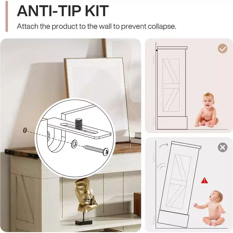 Meuble TV de style ferme pour téléviseur de 70 pouces, meuble de rangement de 63 pouces, console multimédia moderne pour salon, chambre à coucher (blanc)