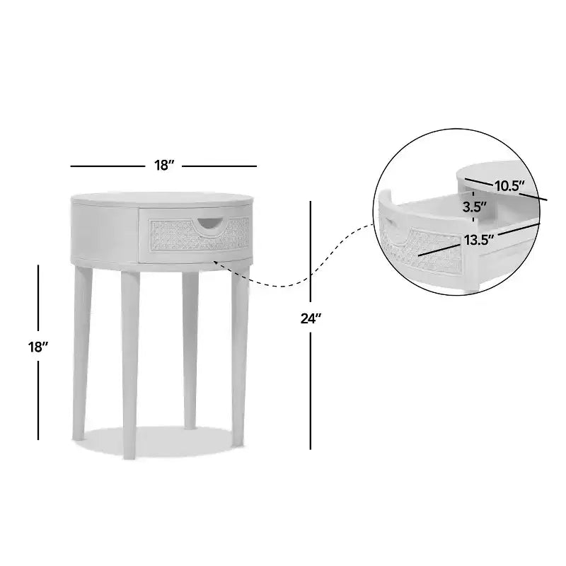 Table d'appoint Rossville 18 ronde en rotin et bois avec tiroir