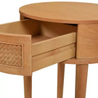 Table d'appoint Rossville 18 ronde en rotin et bois avec tiroir