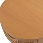 Table d'appoint Rossville 18 ronde en rotin et bois avec tiroir
