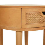 Table d'appoint Rossville 18 ronde en rotin et bois avec tiroir