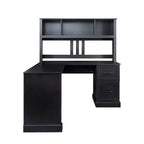 Bureau d'ordinateur en L avec huche et tiroirs, poste de travail d'angle moderne pour bureau à domicile, noir
