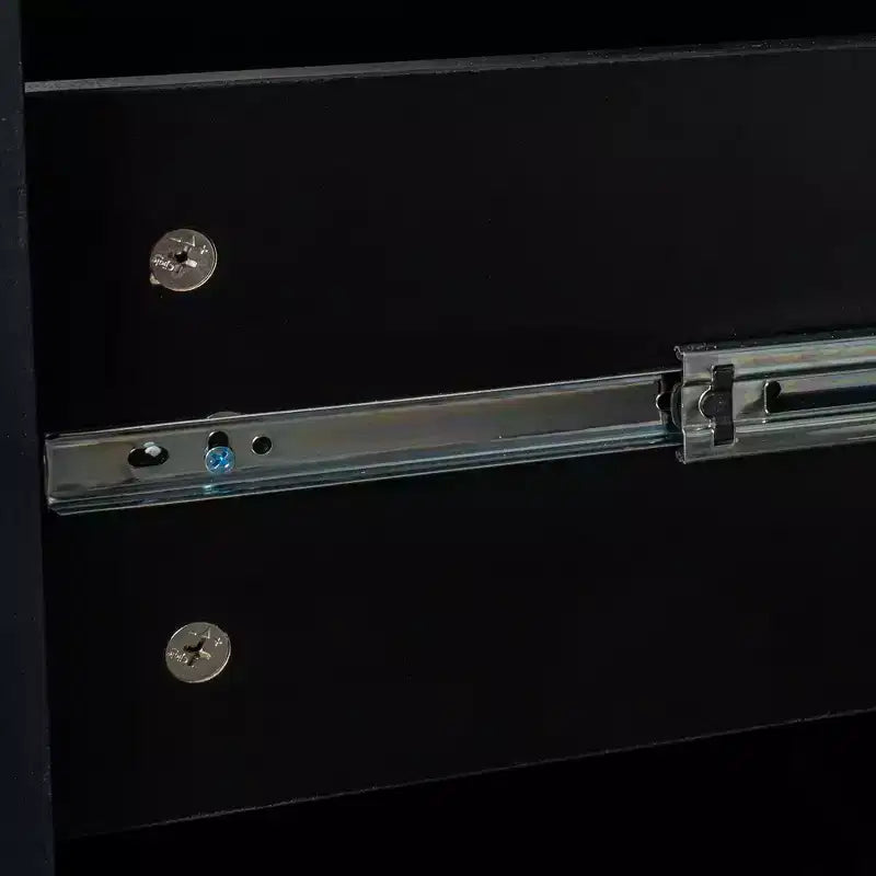 Bureau d'ordinateur en L avec huche et tiroirs, poste de travail d'angle moderne pour bureau à domicile, noir