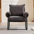 Fauteuil inclinable moderne en chenille avec accoudoirs réglables, dossier rembourré et cadre en métal noir, fauteuil de relaxation pour les salons et les espaces de détente