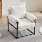 Fauteuil inclinable moderne en chenille avec accoudoirs réglables, dossier rembourré et cadre en métal noir, fauteuil de relaxation pour les salons et les espaces de détente
