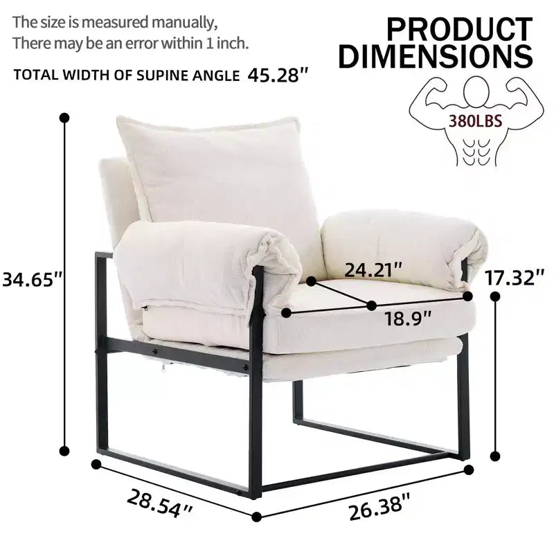 Fauteuil inclinable moderne en chenille avec accoudoirs réglables, dossier rembourré et cadre en métal noir, fauteuil de relaxation pour les salons et les espaces de détente