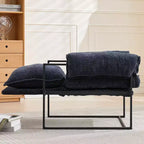 Fauteuil inclinable moderne en chenille avec accoudoirs réglables, dossier rembourré et cadre en métal noir, fauteuil de relaxation pour les salons et les espaces de détente