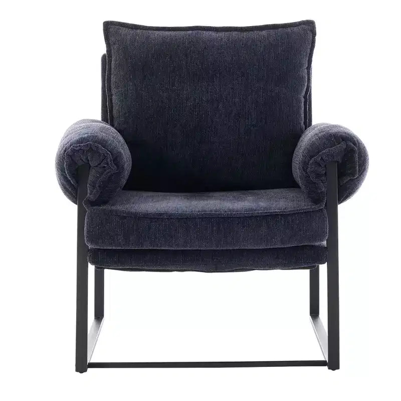 Fauteuil inclinable moderne en chenille avec accoudoirs réglables, dossier rembourré et cadre en métal noir, fauteuil de relaxation pour les salons et les espaces de détente