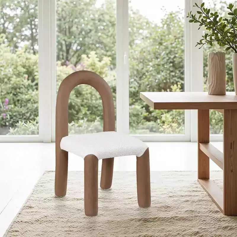 Chaise de salle à manger en cuir végétalien et tissu bouclé, ensemble de 2