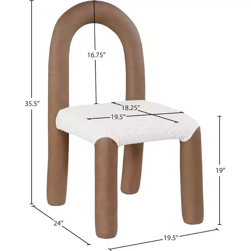 Chaise de salle à manger en cuir végétalien et tissu bouclé, ensemble de 2