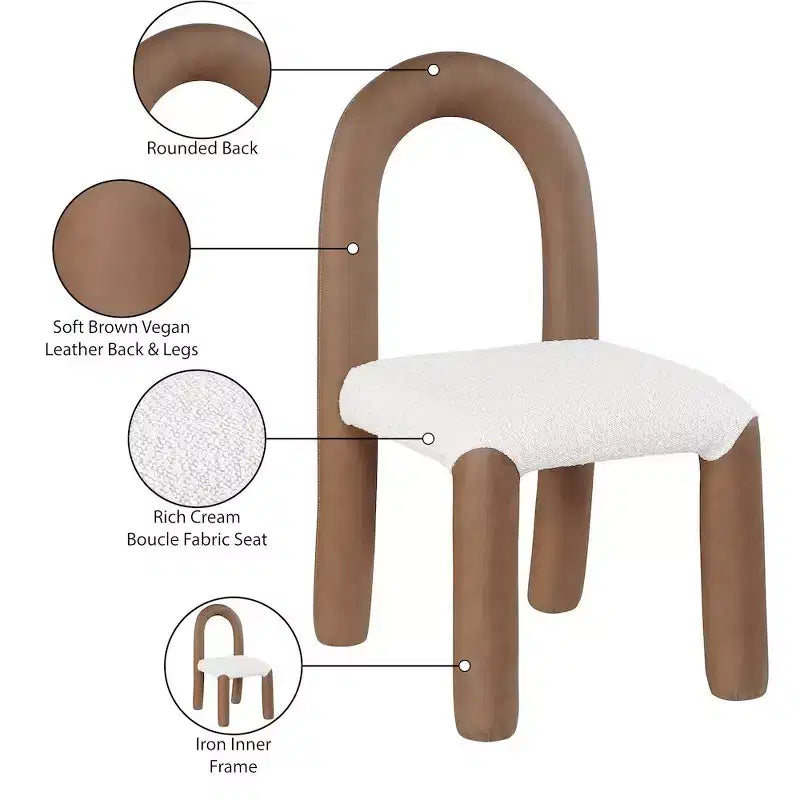 Chaise de salle à manger en cuir végétalien et tissu bouclé, ensemble de 2