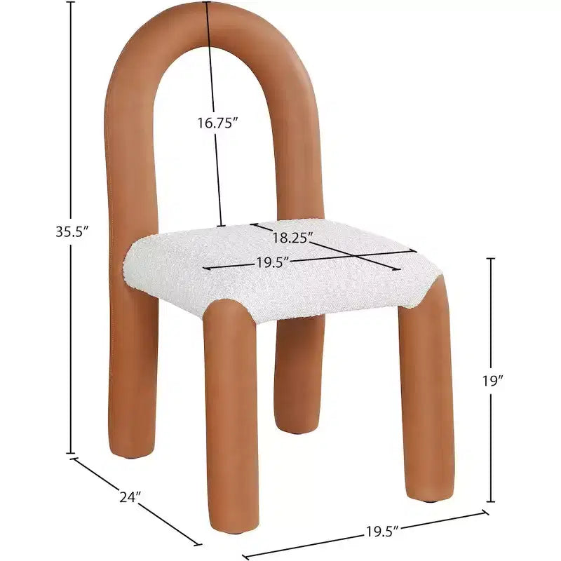Chaise de salle à manger en cuir végétalien et tissu bouclé, ensemble de 2