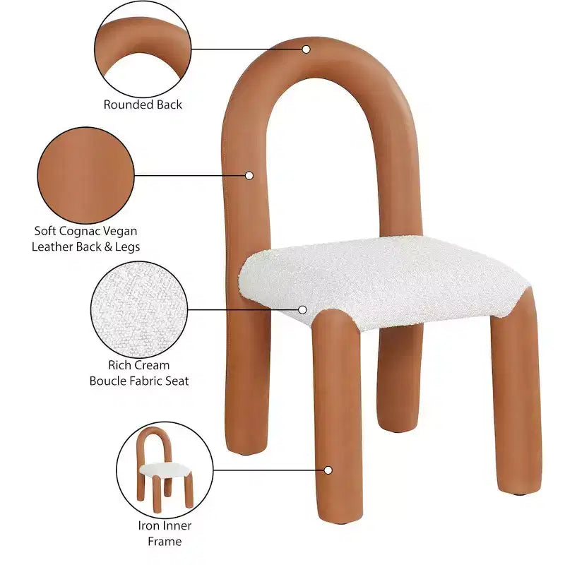 Chaise de salle à manger en cuir végétalien et tissu bouclé, ensemble de 2