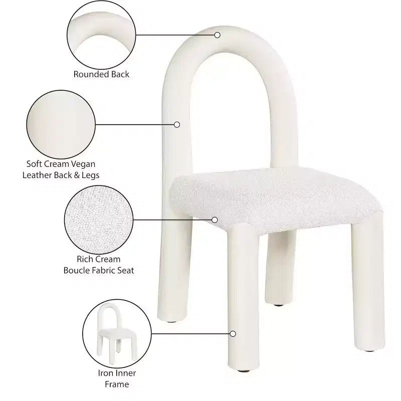 Chaise de salle à manger en cuir végétalien et tissu bouclé, ensemble de 2
