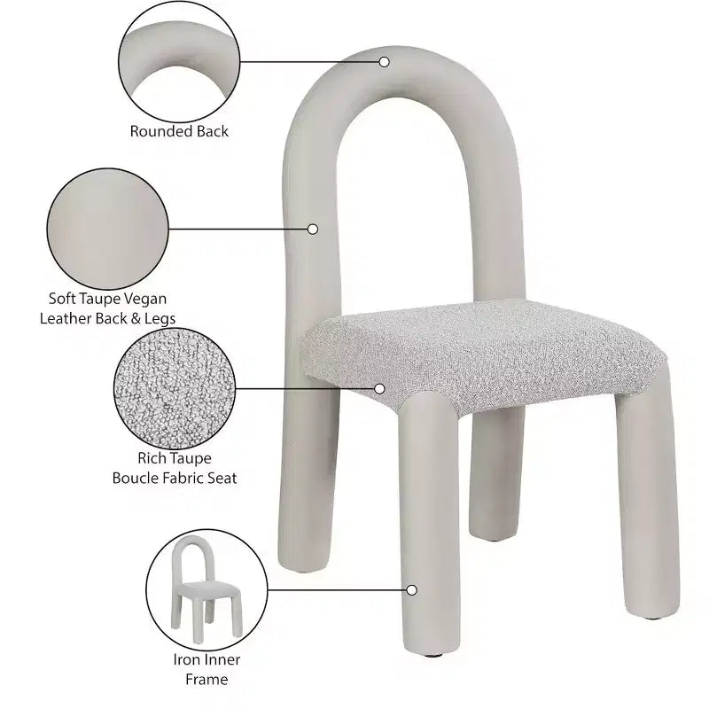 Chaise de salle à manger en cuir végétalien et tissu bouclé, ensemble de 2