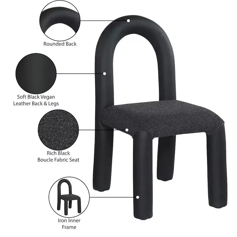 Chaise de salle à manger en cuir végétalien et tissu bouclé, ensemble de 2