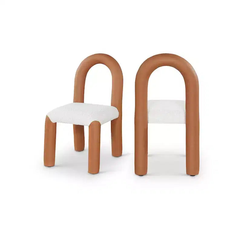 Chaise de salle à manger en cuir végétalien et tissu bouclé, ensemble de 2