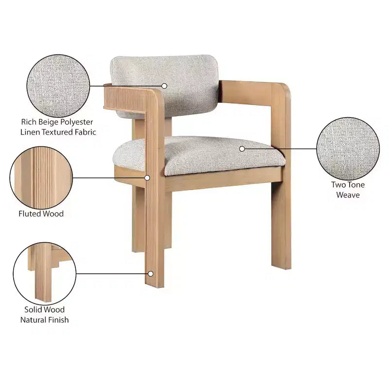Chaise de salle à manger Sacha en tissu texturé lin beige, lot de 2