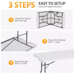 Table pliante 5 pieds Table de fête longue pliable en deux Table portable et escamotable avec conception robuste