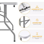Table pliante 5 pieds Table de fête longue pliable en deux Table portable et escamotable avec conception robuste