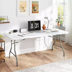 Table pliante 5 pieds Table de fête longue pliable en deux Table portable et escamotable avec conception robuste