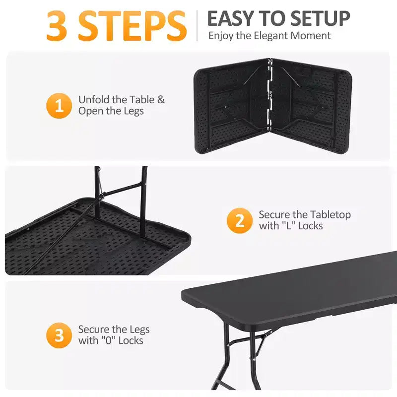 Table pliante 5 pieds Table de fête longue pliable en deux Table portable et escamotable avec conception robuste