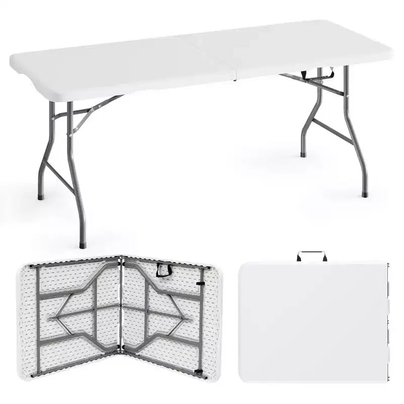 Table pliante 5 pieds Table de fête longue pliable en deux Table portable et escamotable avec conception robuste
