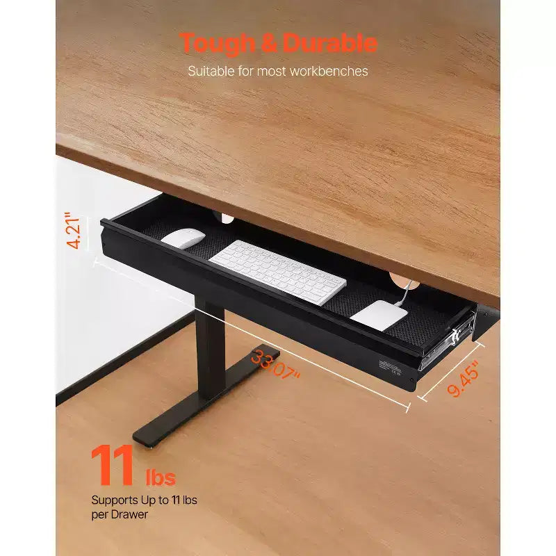 Tiroir coulissant de 33 pouces de large à fixer sous le bureau, fixation tiroir extractible sous le bureau, organiseur de rangement de bureau dissimulé, 33x9x4 po, noir