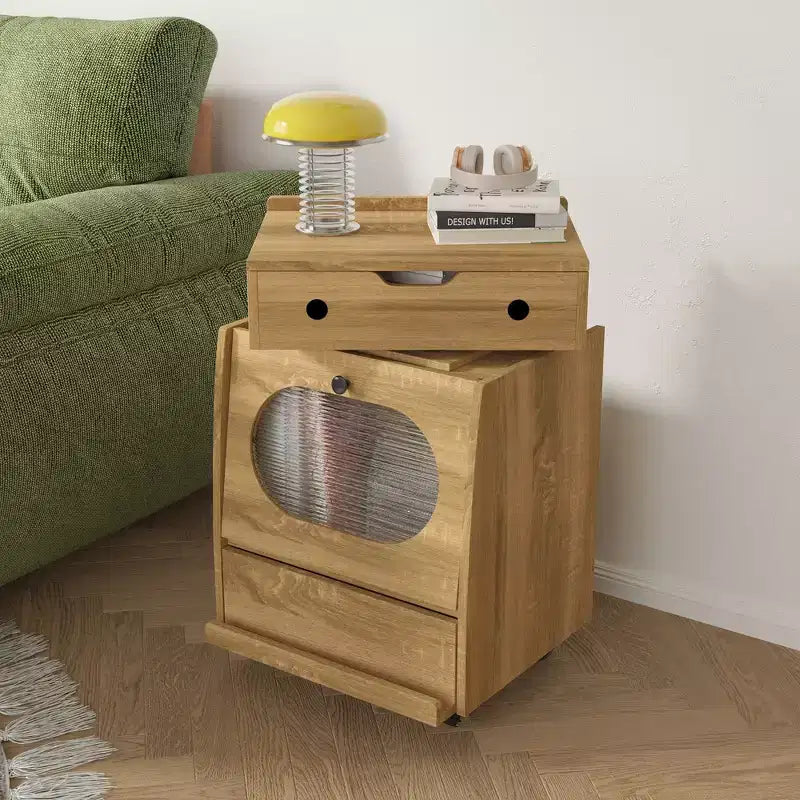 Famapy Robot - Shaped Bedside Cabinet with Ambient Lighting,Lockable Casters & Tempered Glass Window  Fun Storage for Kids Room