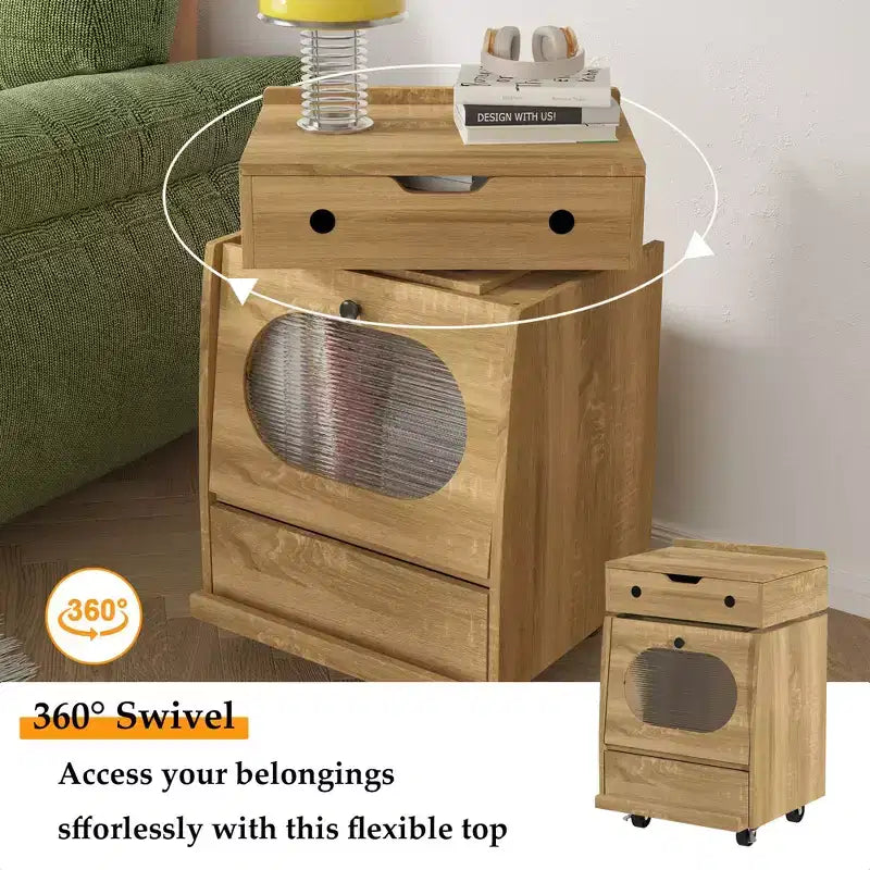 Table de chevet en forme de robot avec éclairage d'ambiance, roulettes verrouillables et fenêtre en verre trempé Rangement amusant pour chambre d'enfant