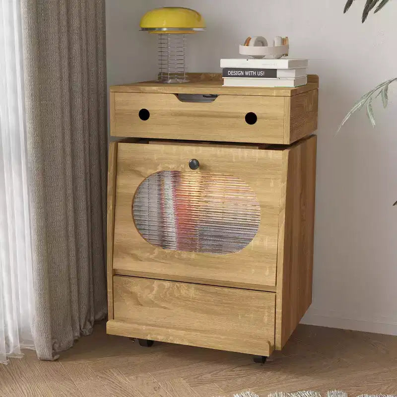 Table de chevet en forme de robot avec éclairage d'ambiance, roulettes verrouillables et fenêtre en verre trempé Rangement amusant pour chambre d'enfant