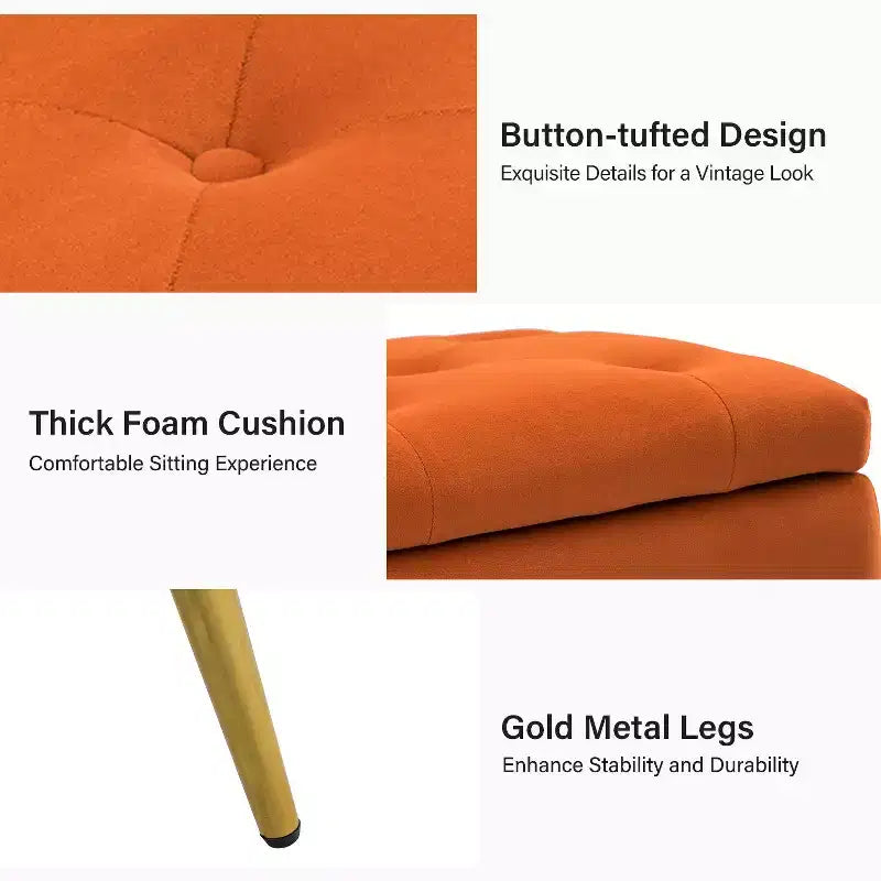 Banc de rangement avec garniture cloutée et capitonnage pour chambre à coucher - NOIR
