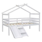 Lit mezzanine bas pour enfants 81,7 po avec toboggan, lit simple avec échelle, garde-corps de sécurité et cadre de toit de maison, cadres de lit pour chambre d'enfant