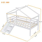 Lit mezzanine bas pour enfants 81,7 po avec toboggan, lit simple avec échelle, garde-corps de sécurité et cadre de toit de maison, cadres de lit pour chambre d'enfant