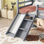 Lit mezzanine bas pour enfants 81,7 po avec toboggan, lit simple avec échelle, garde-corps de sécurité et cadre de toit de maison, cadres de lit pour chambre d'enfant