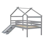 Lit mezzanine bas pour enfants 81,7 po avec toboggan, lit simple avec échelle, garde-corps de sécurité et cadre de toit de maison, cadres de lit pour chambre d'enfant