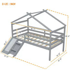 Lit mezzanine bas pour enfants 81,7 po avec toboggan, lit simple avec échelle, garde-corps de sécurité et cadre de toit de maison, cadres de lit pour chambre d'enfant