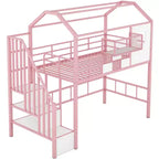 Lit mezzanine en métal de 93,7 pouces avec design de toit de maison, cadres de lit avec étagères de rangement et panier, lit simple pour salon, chambre à coucher