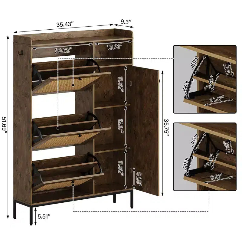 Meuble de rangement pour chaussures en rotin à 3 tiroirs Organisateur autoportant pour entrée/couloir (montage facile)