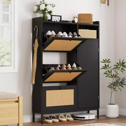 3-Drawer Rattan Shoe Storage Cabinet  Freestanding Organizer for Entryway/Hallway (Easy Assembly)